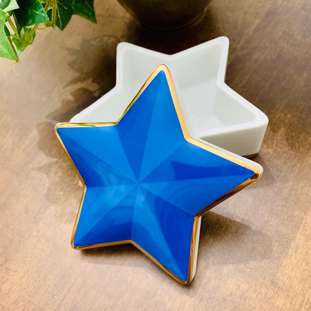 Tiffany & Co. Blue Star Trinket Box with Gold Trim